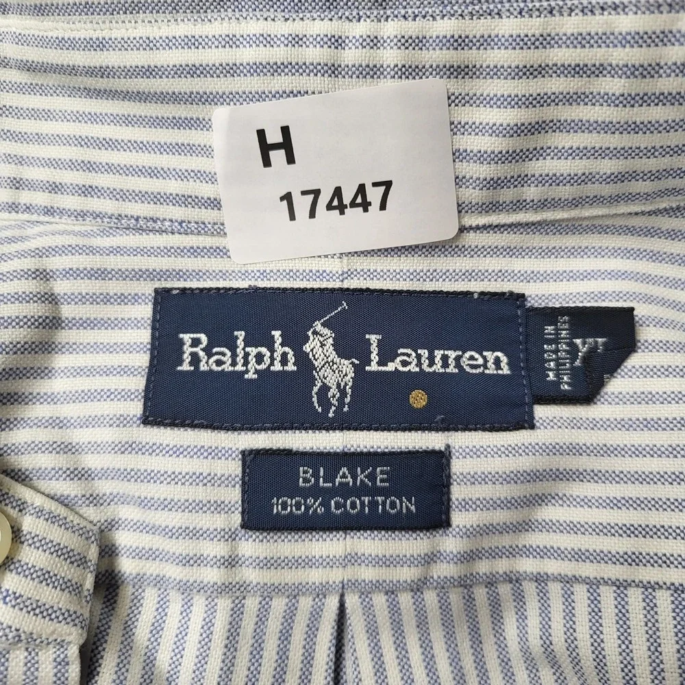 Ralph Lauren Men Button Up Shirt XL Blue Striped Blake Seersucker Short Sleeve